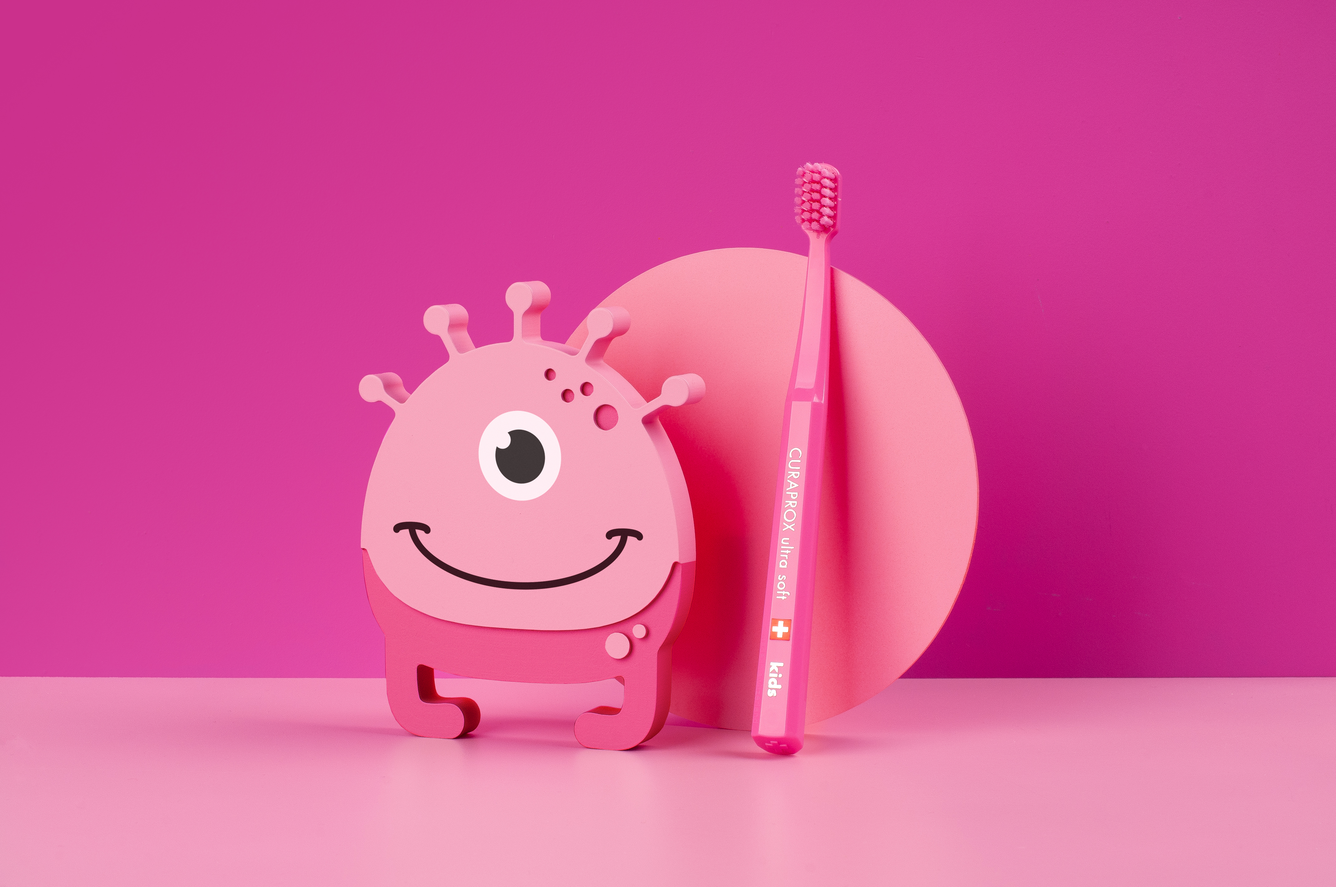 Editorial Kids Kids Tootbrush Pink Bacteria Pink Background