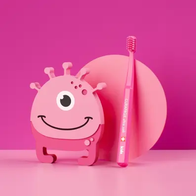 Editorial Kids Kids Tootbrush Pink Bacteria Pink Background
